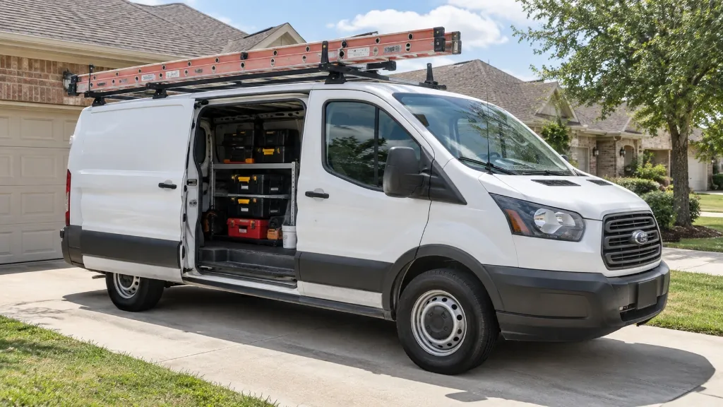 Roofing service van